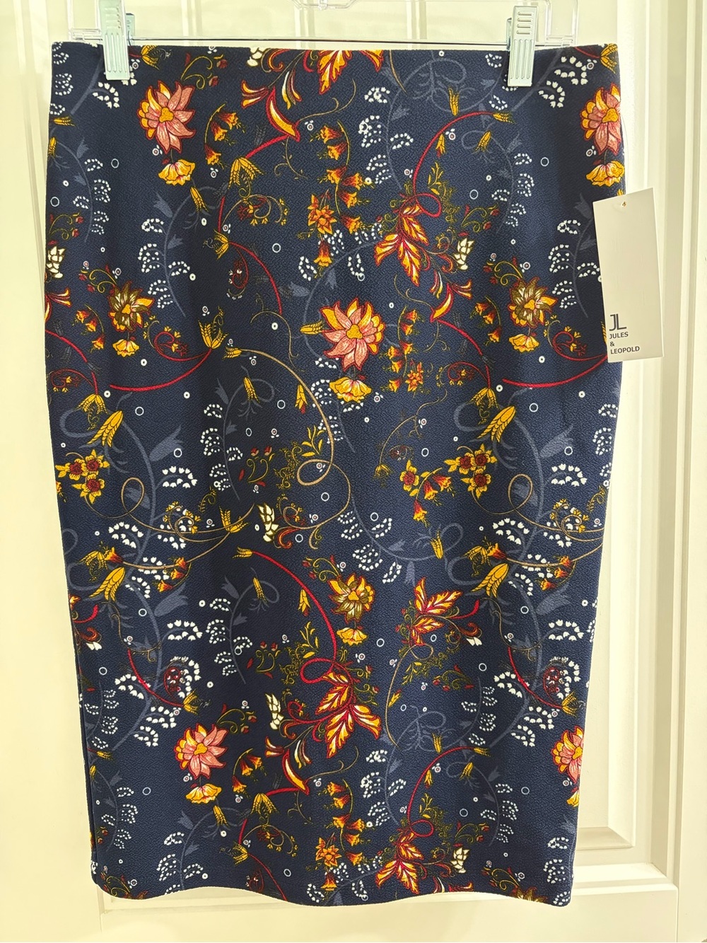 NWT Jules & Leopold Navy Floral Pencil Skirt Yellow Red Blooms S Fall Floral - Picture 4 of 10